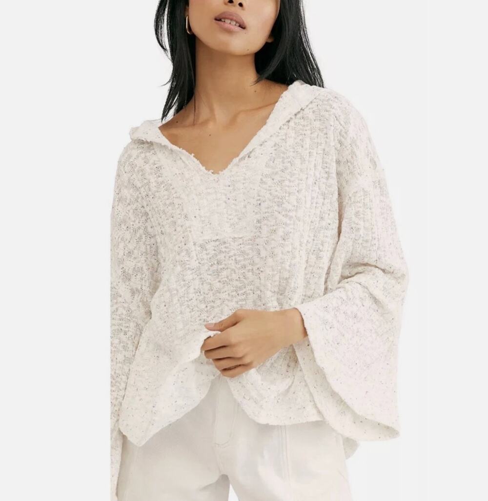Free People Baja Babe Hacci Top Women’s Size Small Sweater Hooded Coastal Beach